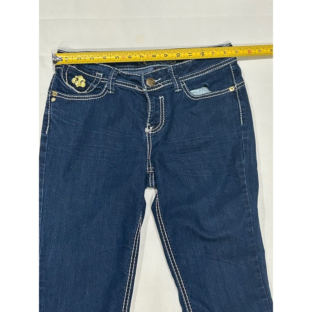 Dereon Girls Dark Wash Denim Jeans Gold Accent Size 7/8 Rhinestone - Picture 7 of 11